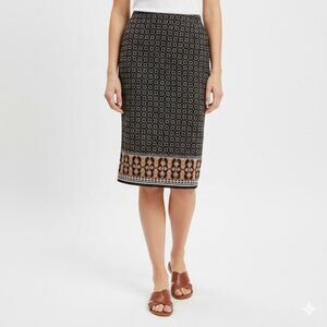 Max Studio Edit New Geometric Floral Stretch Black Multicolor Midi Skirt SZ M
